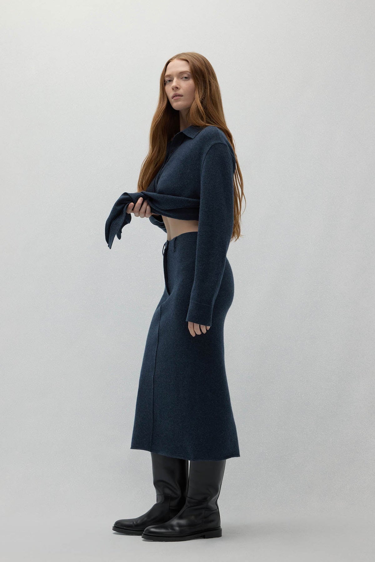 VENICE DENIM CASHMERE MIDI SKIRT