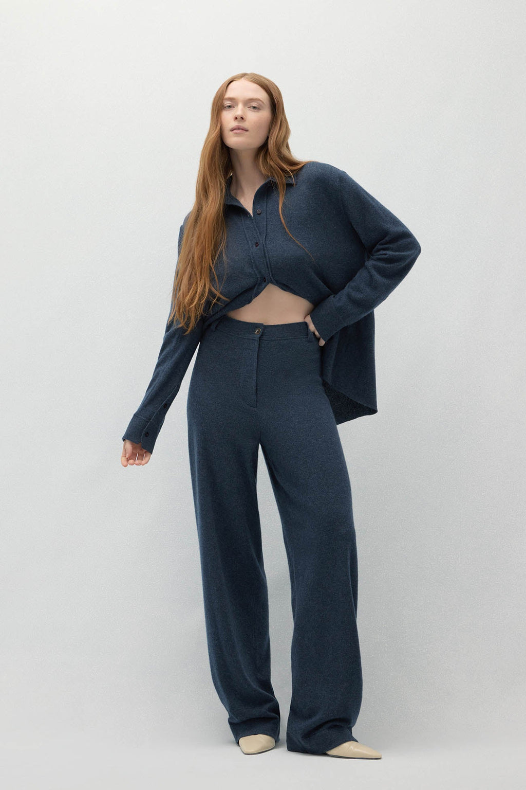 NAPLES DENIM CASHMERE WIDE LEG PANTS