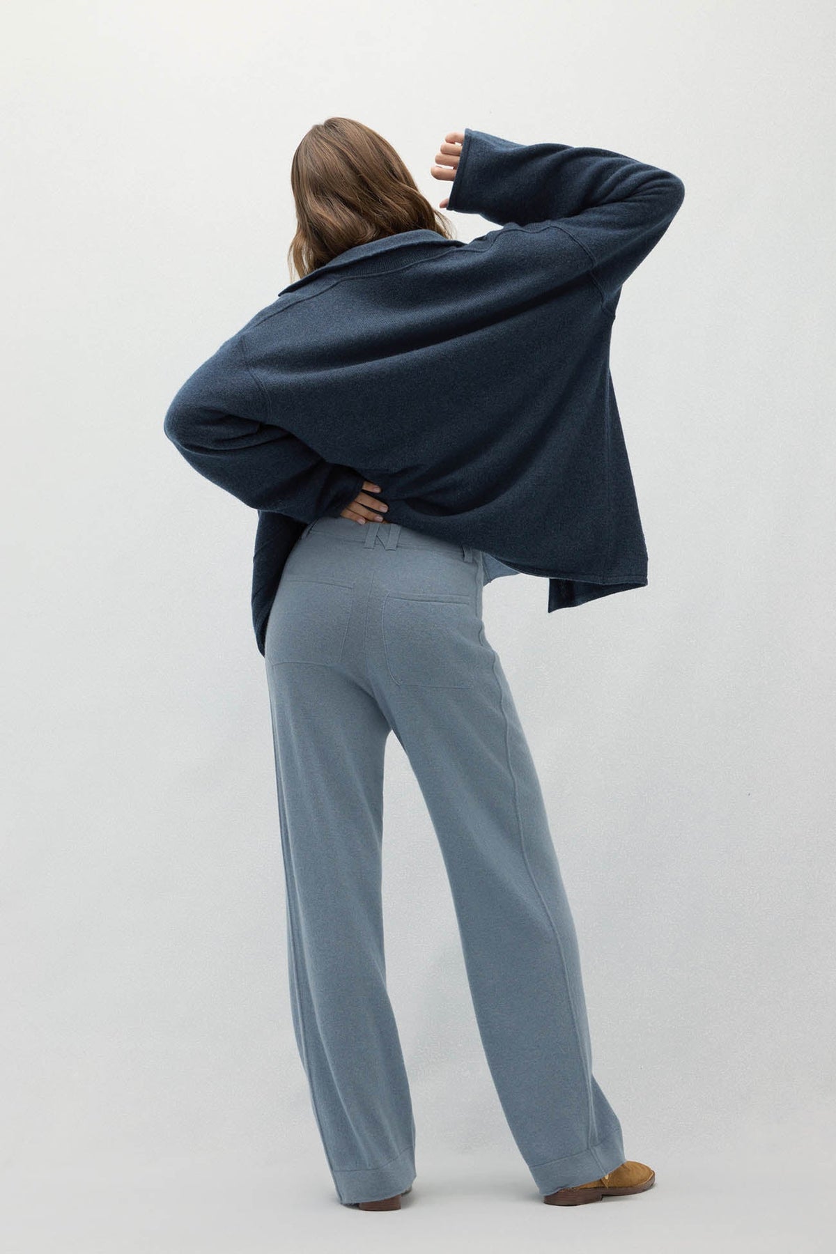 NAPLES DENIM CASHMERE WIDE LEG PANTS