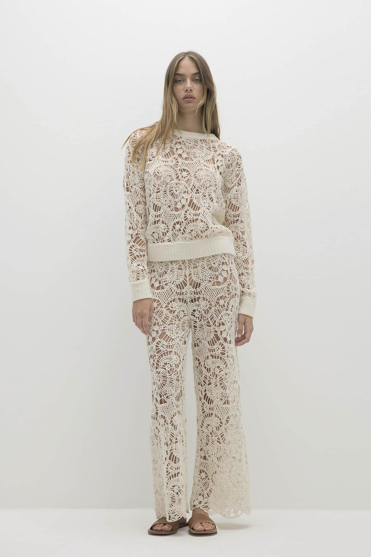 MONICA CROCHET CASHMERE BLEND CREWNECK