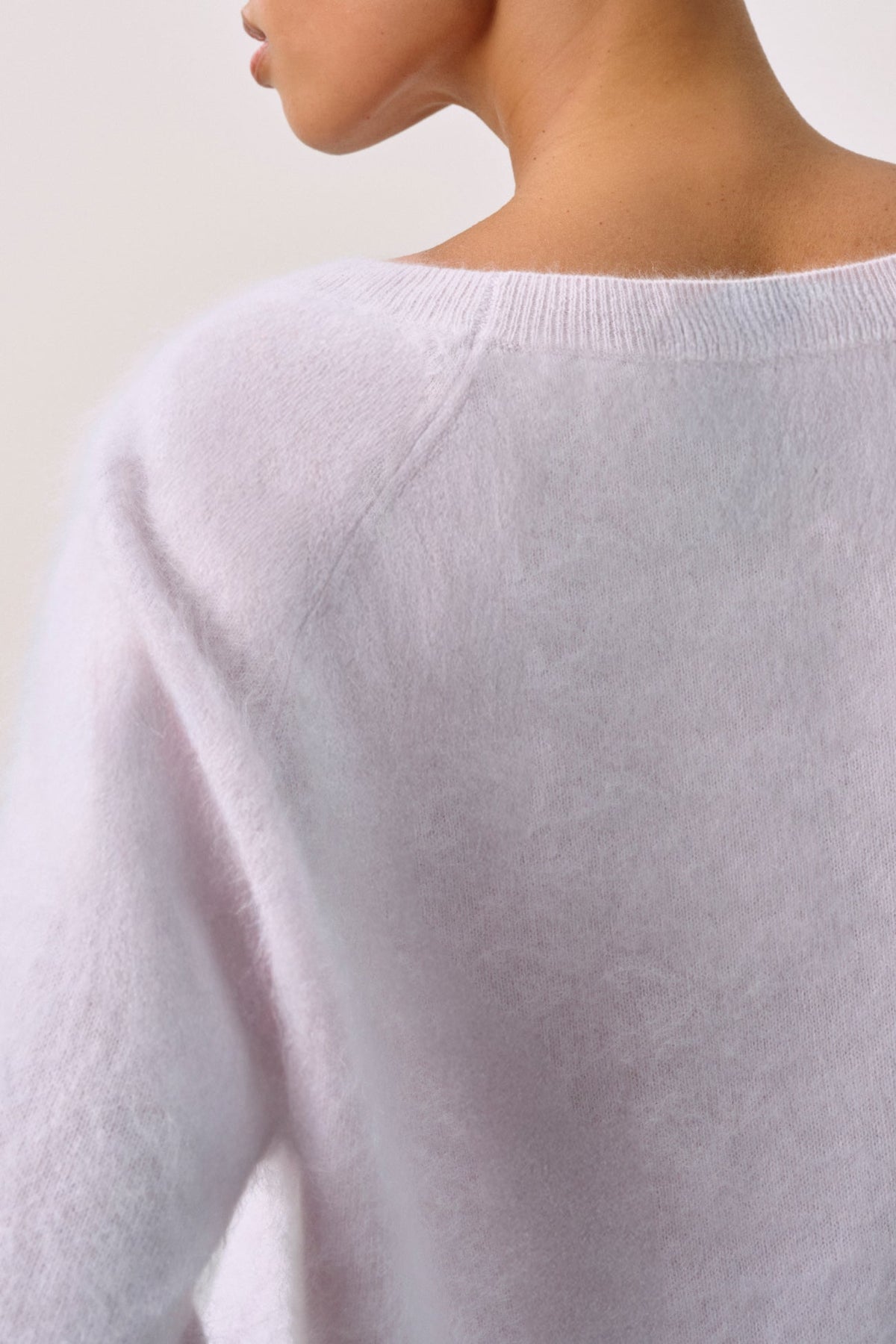 DOVE BRUSHED CASHMERE OFF THE SHOULDER SWEATER